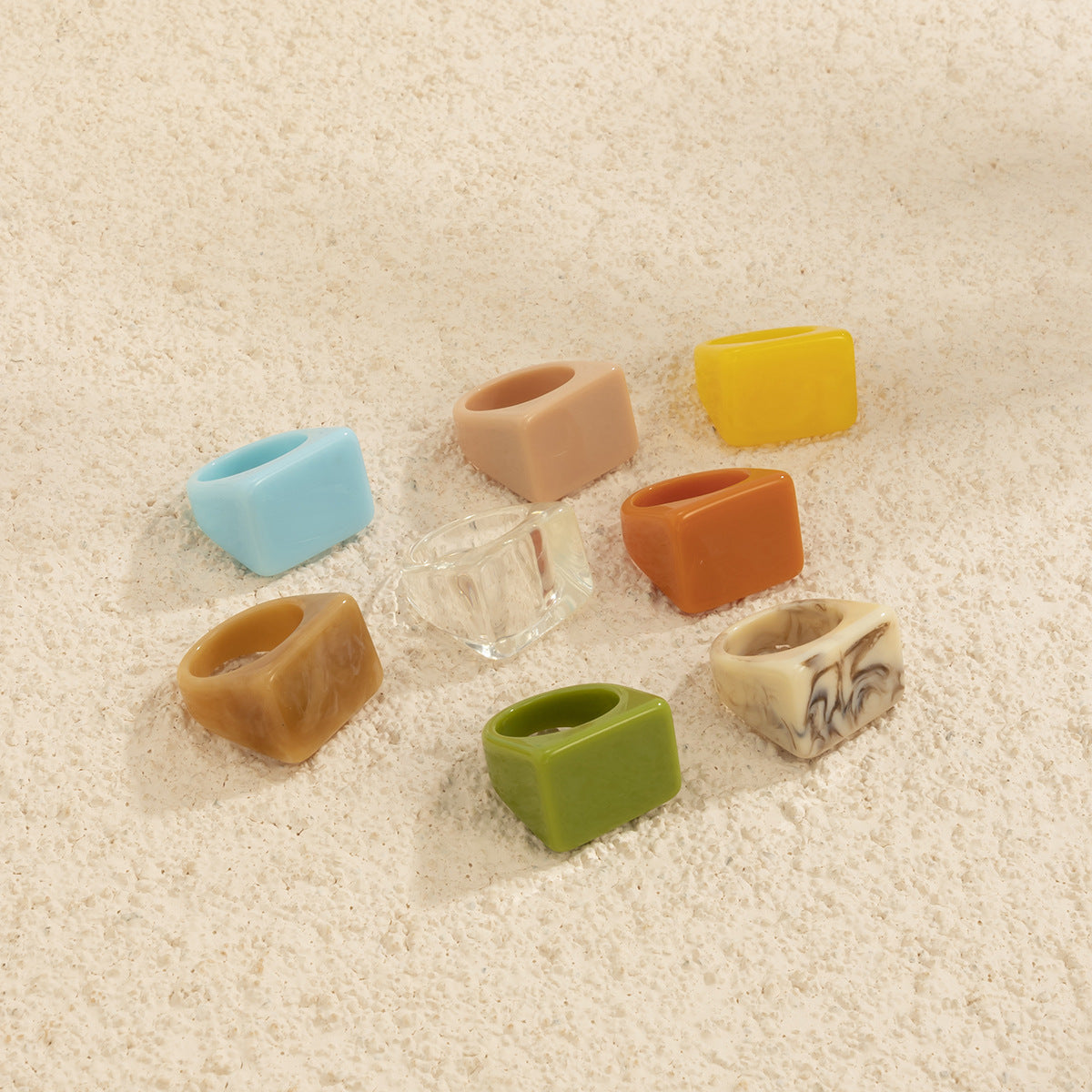 Geometric Color Square Resin Ring & Acrylic Cube Beads DIY Jewelry Accessories