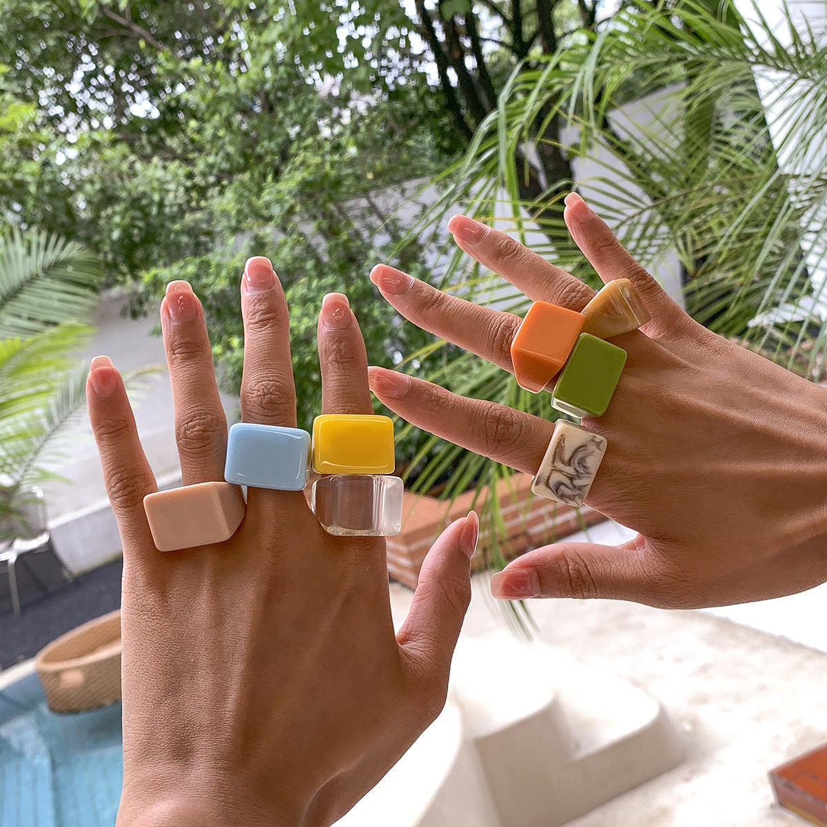 Geometric Color Square Resin Ring & Acrylic Cube Beads DIY Jewelry Accessories