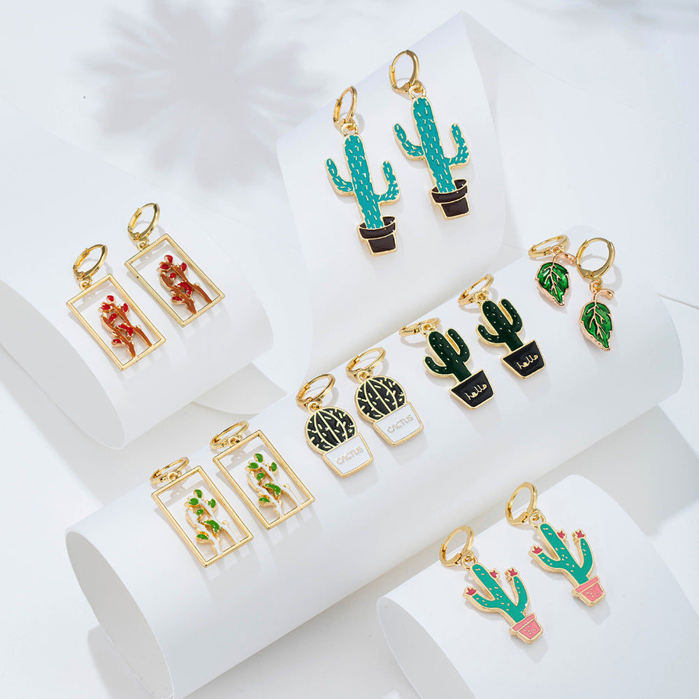 Geometric Hollow Cactus Pendant Earrings - Fashionable and Minimalist Design