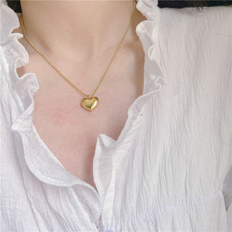 Heart Pendant Stainless Steel Necklace - Minimalist 18k Gold Plated Design