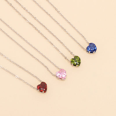 Heart-shaped Geometric Zircon Pendant Necklace - Fashionable Minimalist Design Choker