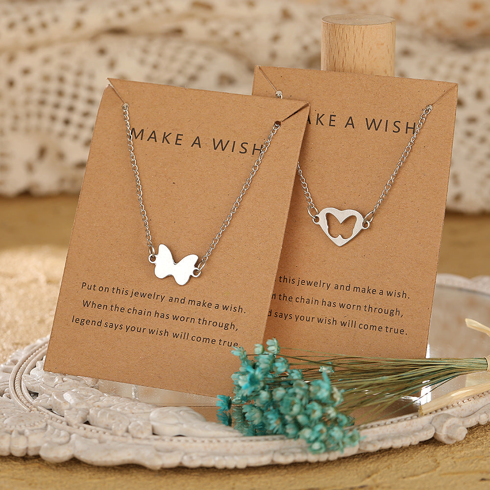 Hollow Butterfly Heart Necklace and Bracelet Set - Stainless Steel Fashion Jewelry