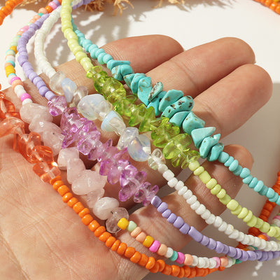 Irregular Crystal Gravel Colorful Rice Bead Necklace for Women