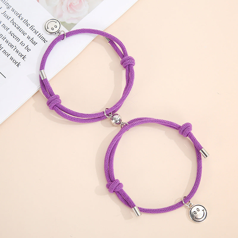 Magnetic Smiley Face Couple Bracelet Set - Handmade Woven Jewelry