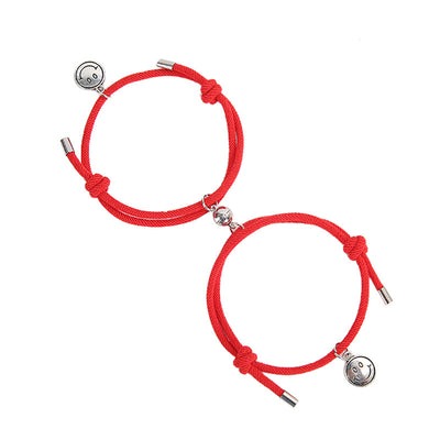 Magnetic Smiley Face Couple Bracelet Set - Handmade Woven Jewelry