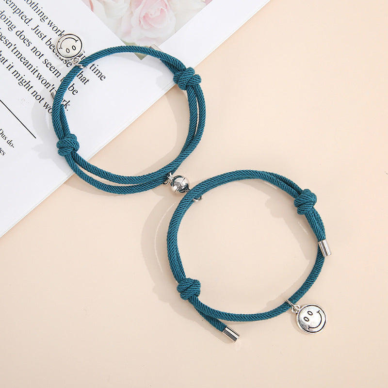 Magnetic Smiley Face Couple Bracelet Set - Handmade Woven Jewelry