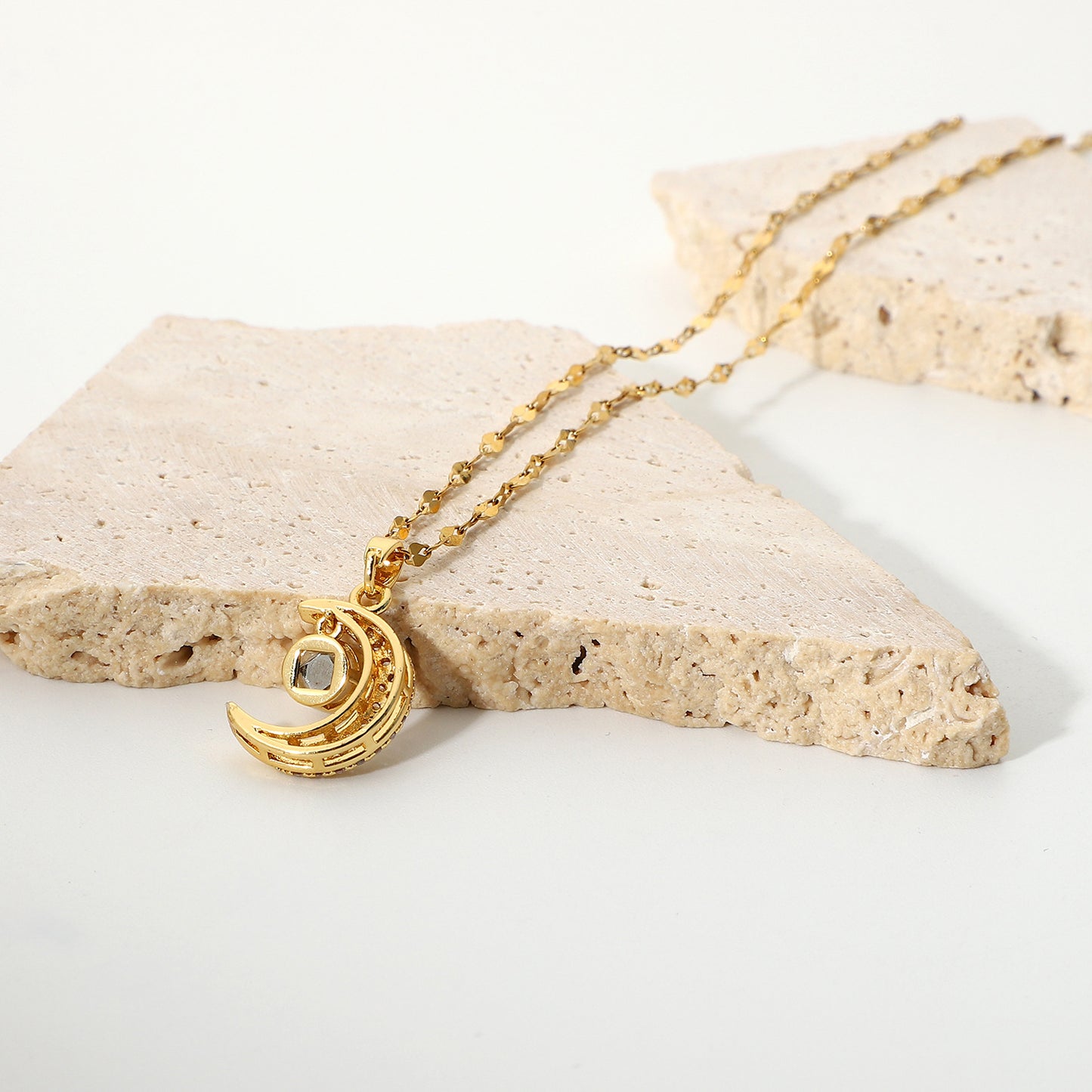 Moon Projection Pendant Necklace - Stainless Steel & Zircon Love Language Design