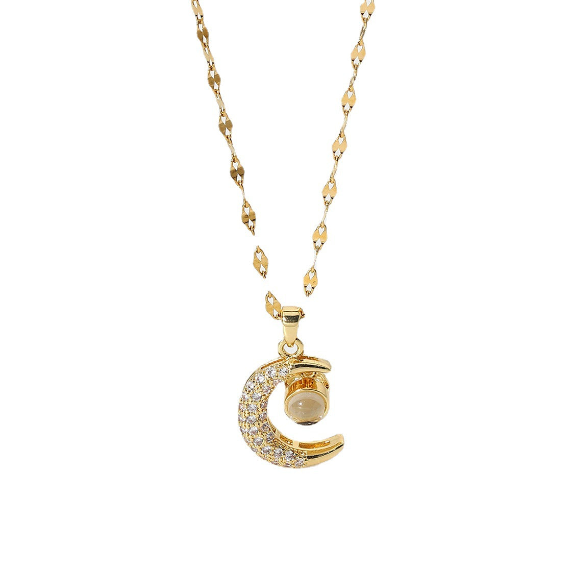 Moon Projection Pendant Necklace - Stainless Steel & Zircon Love Language Design