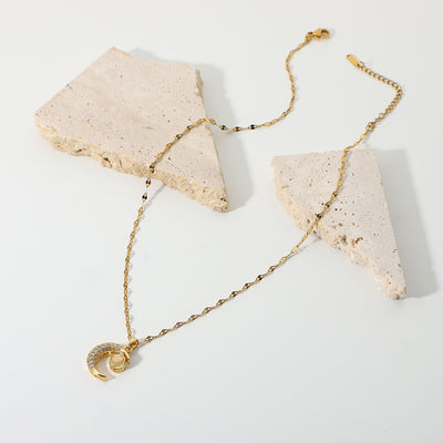 Moon Projection Pendant Necklace - Stainless Steel & Zircon Love Language Design