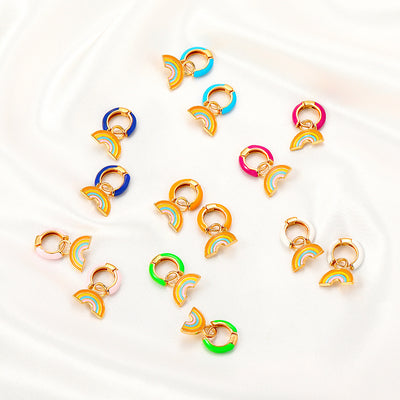 Multicolor Rainbow Stripe Pendant Earrings - Fashion Sweet Style