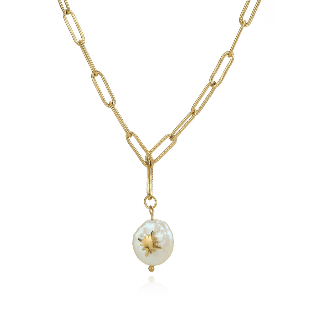 Wholesale Pearl Pendant Stainless Steel Heart Necklace with Vintage Design