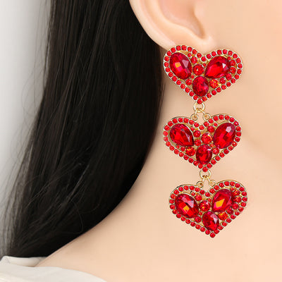 Retro Heart-shaped Colorful Crystal Pendant Earrings for Women - Statement Alloy Layered Dangle Jewelry