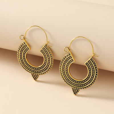 Retro Geometric Hollow Alloy Statement Earrings for Women