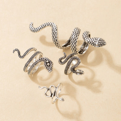 Retro Snake-Shaped 4-Piece Ring Set for Men - Punk Style Animal Design