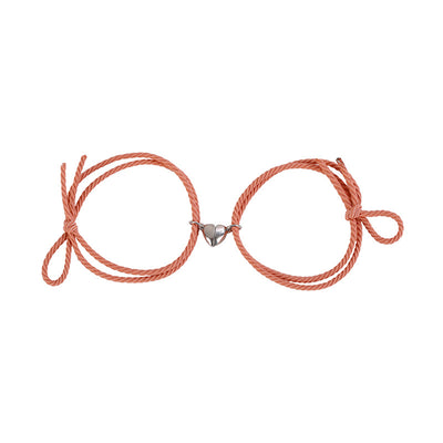 Heart-shaped Magnetic Couple Bracelets Set - Alloy Love Charm Rope Jewelry