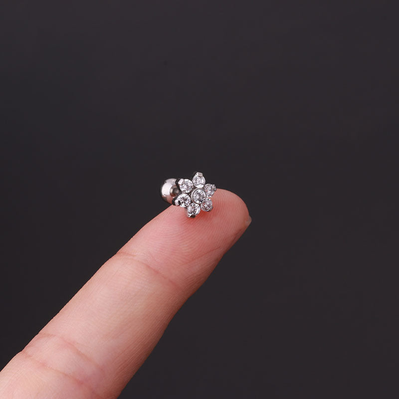 Screw Ball Zircon Inlaid Stainless Steel Earrings