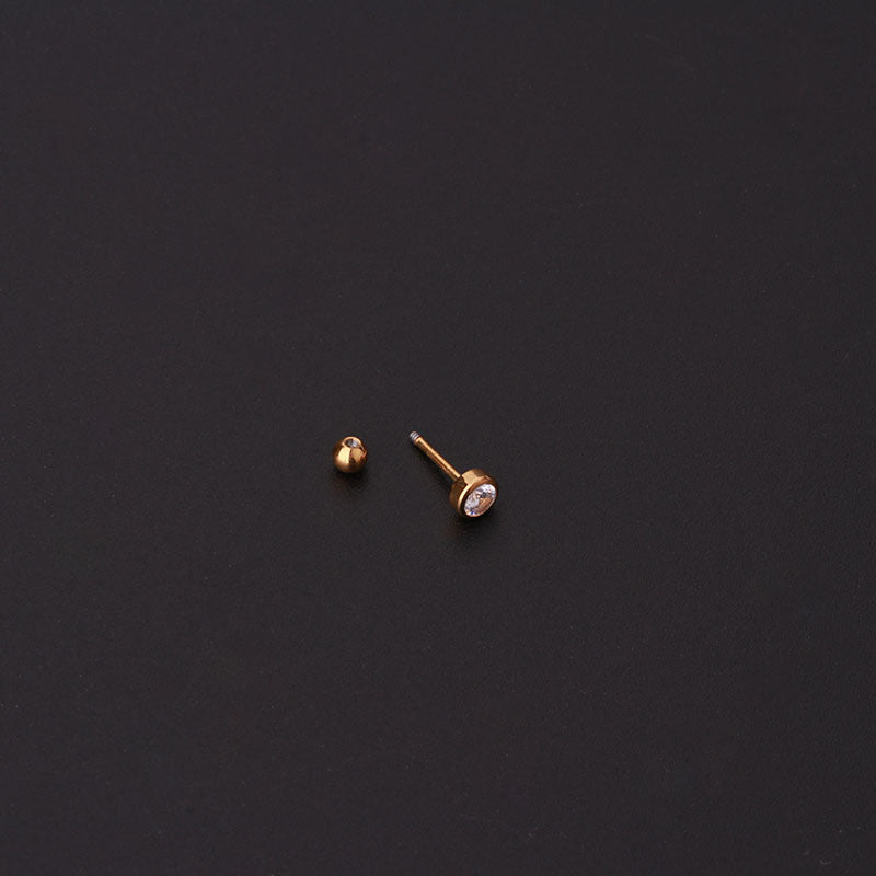Screw Ball Zircon Inlaid Stainless Steel Earrings