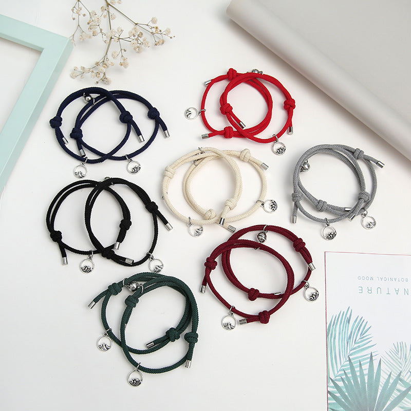 Simple Alloy Magnetic Couple Bracelets Set