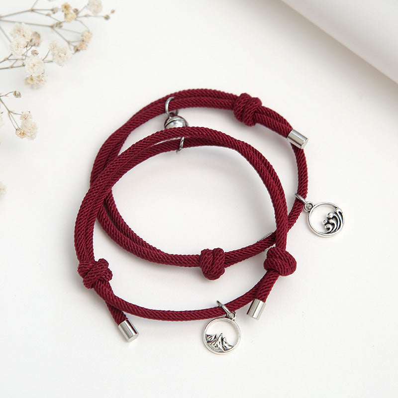 Simple Alloy Magnetic Couple Bracelets Set