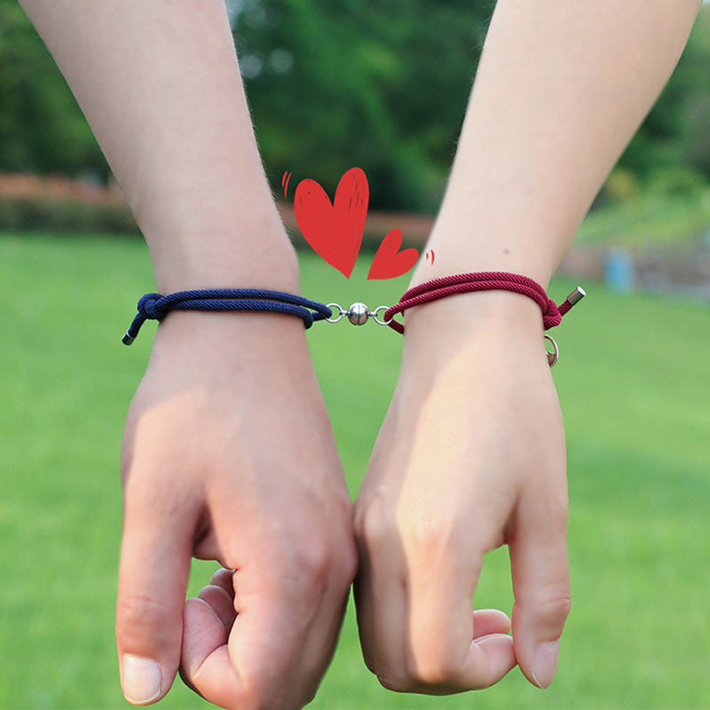 Simple Alloy Magnetic Couple Bracelets Set
