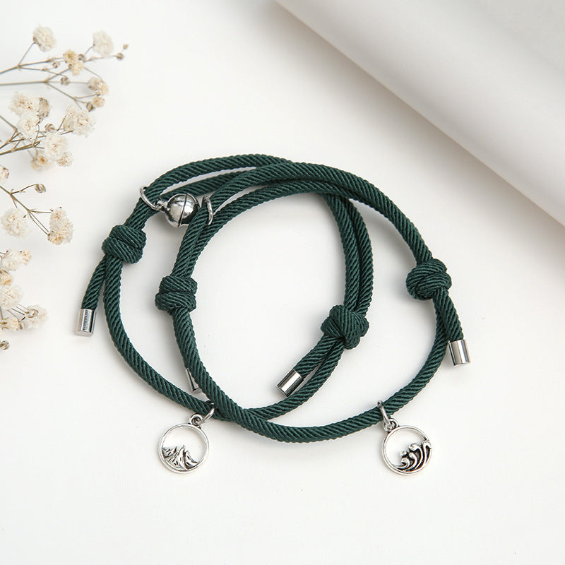 Simple Alloy Magnetic Couple Bracelets Set