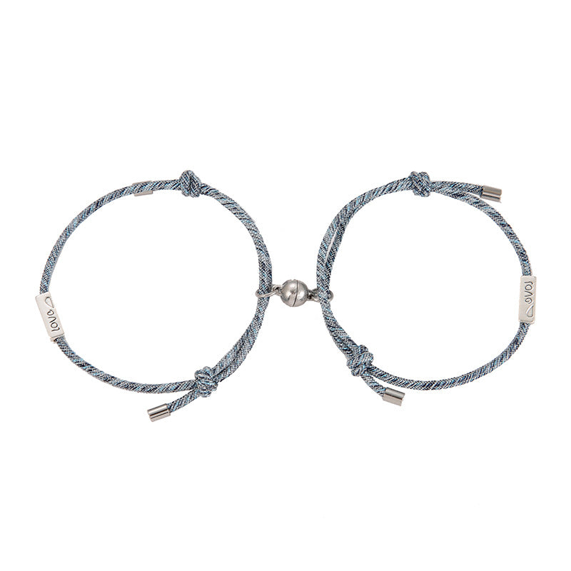 Simple Alloy Magnetic Couple Bracelets Set