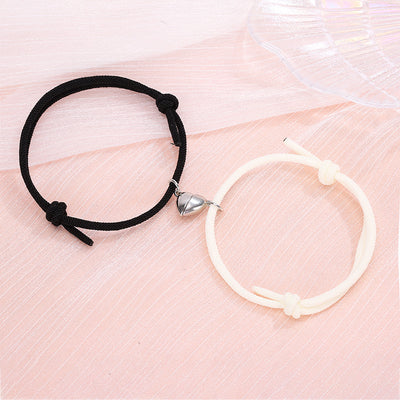 Simple Alloy Heart Magnetic Couple Bracelet Set