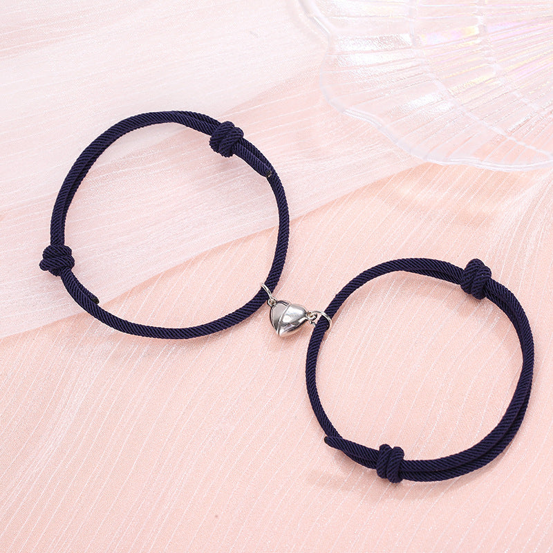 Simple Alloy Heart Magnetic Couple Bracelet Set