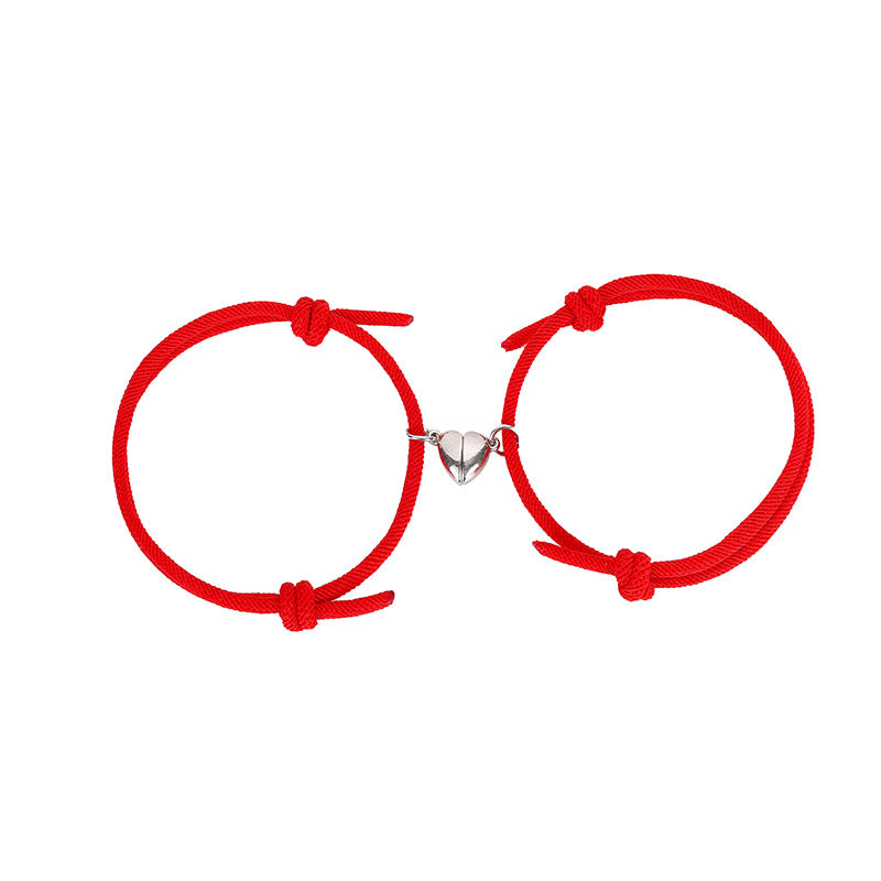 Simple Alloy Heart Magnetic Couple Bracelet Set