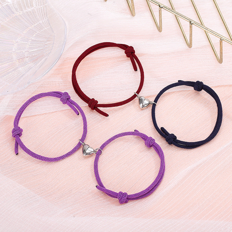 Simple Alloy Heart Magnetic Couple Bracelet Set