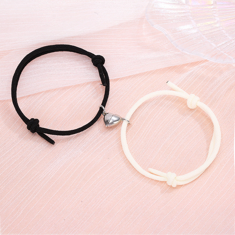Simple Alloy Heart Magnetic Couple Bracelet Set