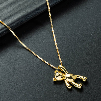 Simple Bear Pendant 18k Gold Plated Copper Necklace