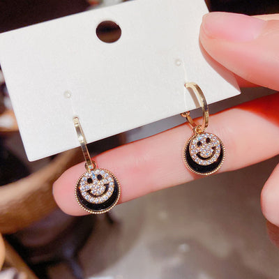Simple Smiley Face Micro-inlaid Diamond Earrings - Korean Fashion 2021 Silver Studs