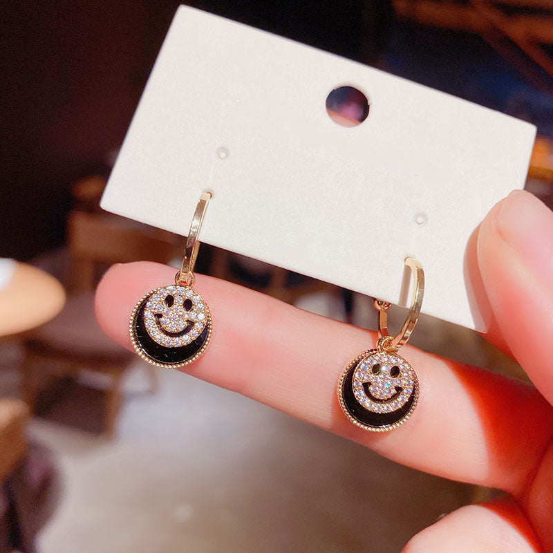 Simple Smiley Face Micro-inlaid Diamond Earrings - Korean Fashion 2021 Silver Studs
