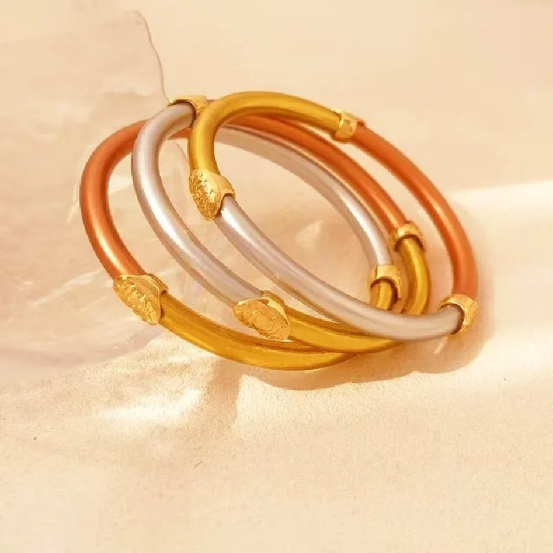 Wholesale Simple Style Round Silicone Buddhist Bangle with Bowknot Ribbon Alloy Set Bracelet 65mm