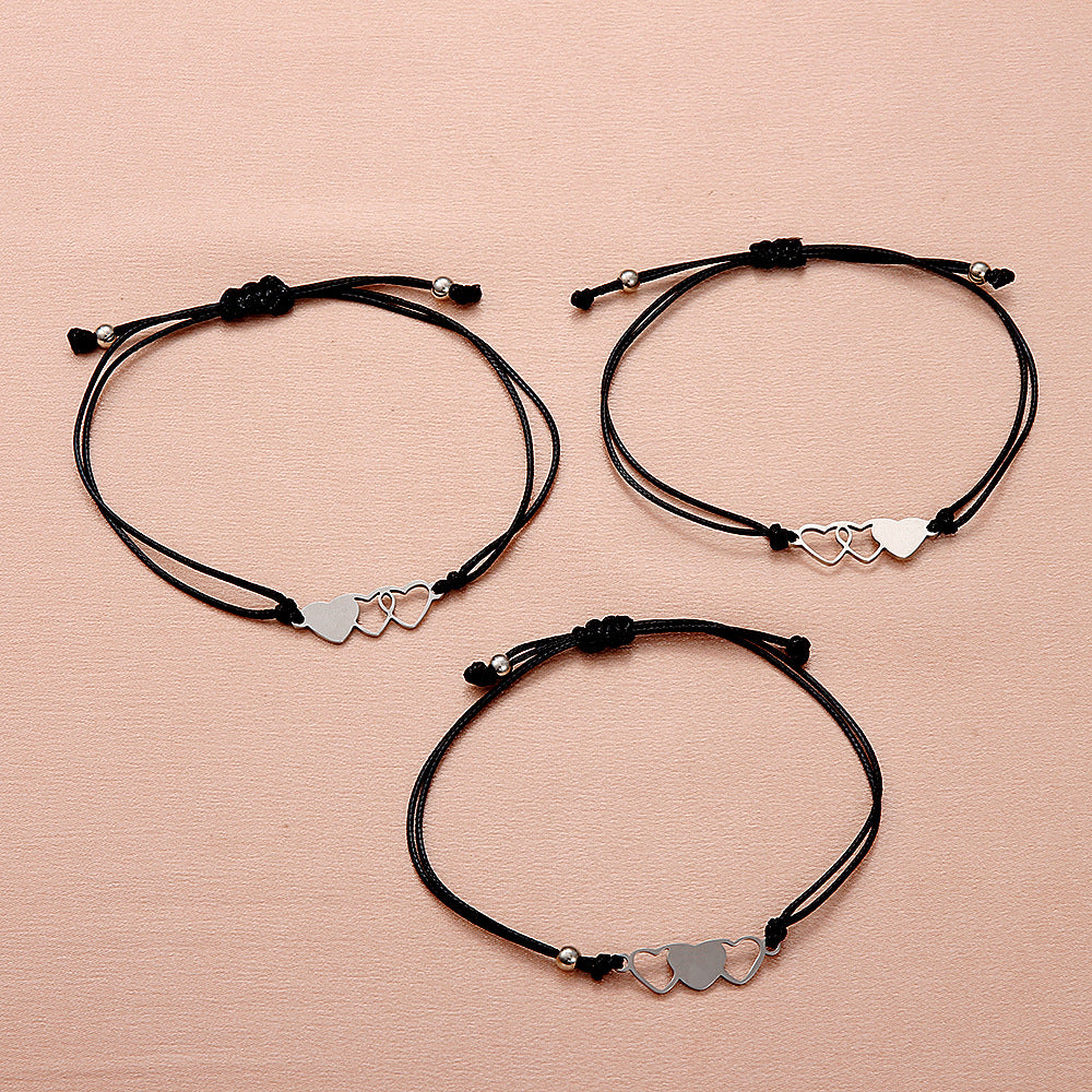Stainless Steel Hollow Sun Moon Butterfly Adjustable Couple Bracelet Set