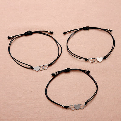 Stainless Steel Hollow Sun Moon Butterfly Adjustable Couple Bracelet Set