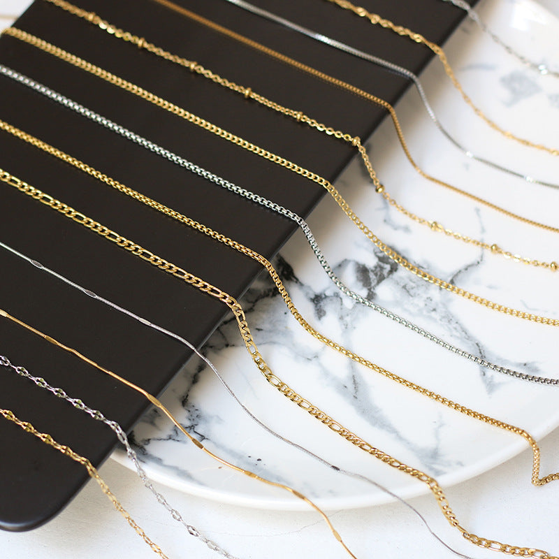 Twist Bead Wave Chain Titanium Steel Necklace - Gold & Silver, 45/50/60cm