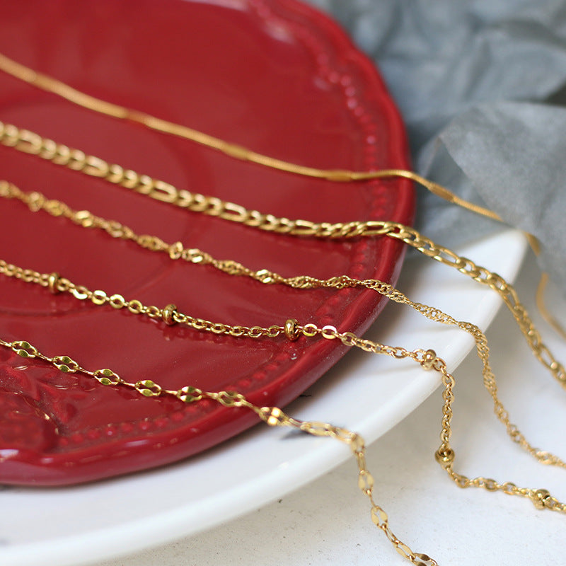 Twist Bead Wave Chain Titanium Steel Necklace - Gold & Silver, 45/50/60cm