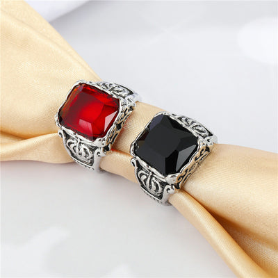 Vintage Fashion Square Gemstone Punk Alloy Ring for Men and Women