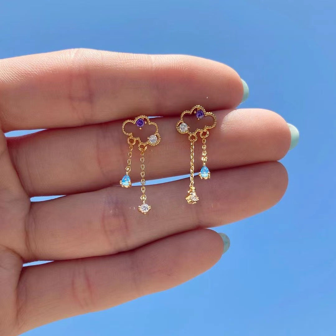 Kolamic 18K Gold Cute Bear Cloud Earrings with Colorful Zircon Studs