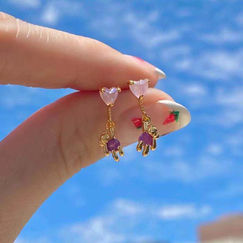 Kolamic 18K Gold Cute Bear Cloud Earrings with Colorful Zircon Studs