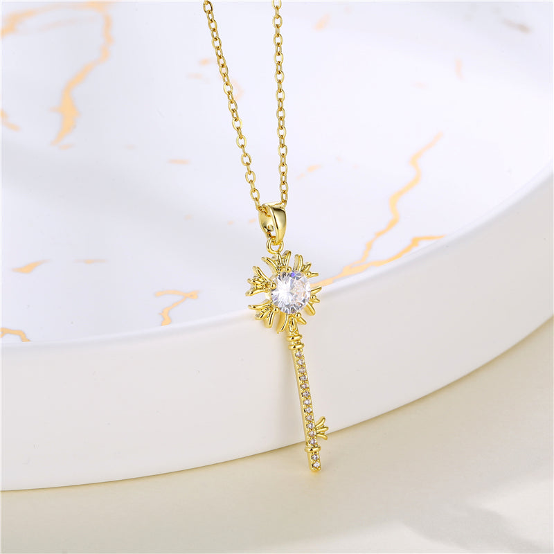 Korean Style Heart Shape Zircon Crystal Pendant Necklace in 18K Gold Plated Stainless Steel