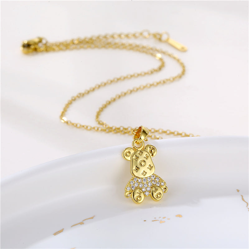 Korean Style Heart Shape Zircon Crystal Pendant Necklace in 18K Gold Plated Stainless Steel