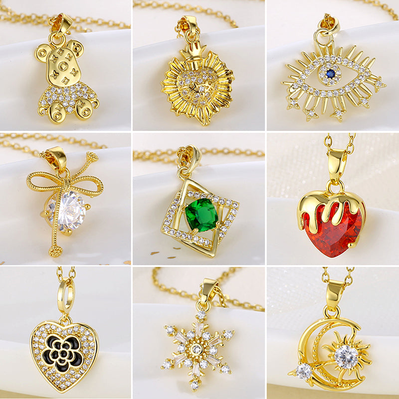 Korean Style Heart Shape Zircon Crystal Pendant Necklace in 18K Gold Plated Stainless Steel