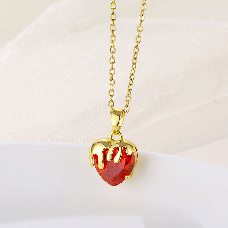 Korean Style Heart Shape Zircon Crystal Pendant Necklace in 18K Gold Plated Stainless Steel