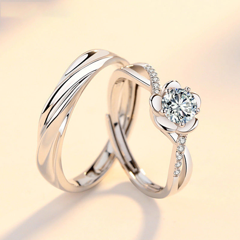 Sterling Silver Zircon Flower Open Ring - Unique Design Valentine's Gift