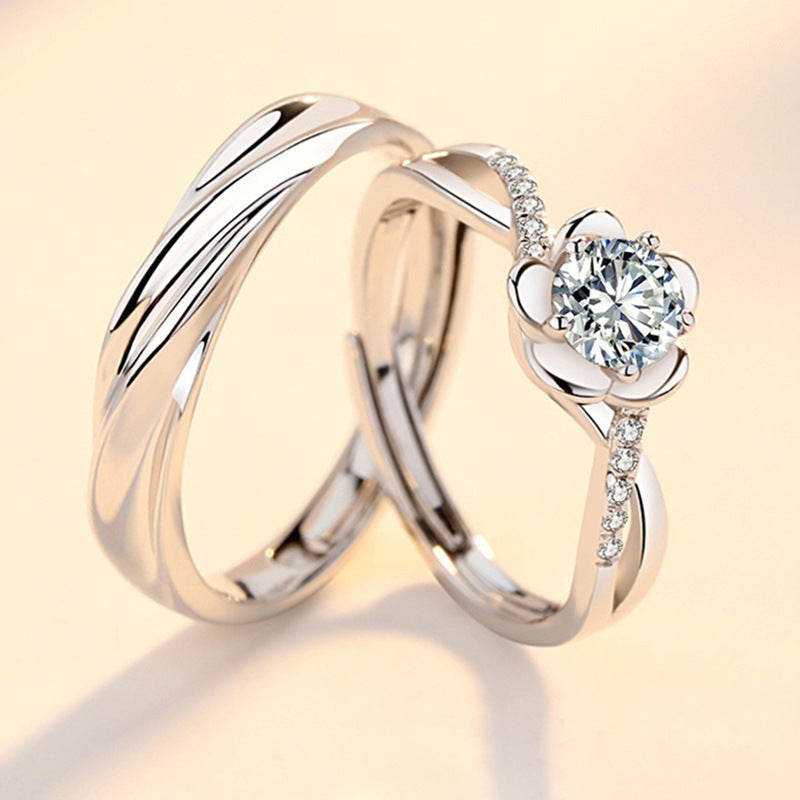 Sterling Silver Zircon Flower Open Ring - Unique Design Valentine's Gift