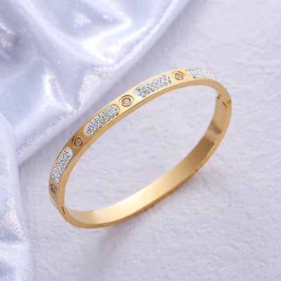 18K Gold Plated Zircon Stainless Steel Starry Sky Bangle Bracelet