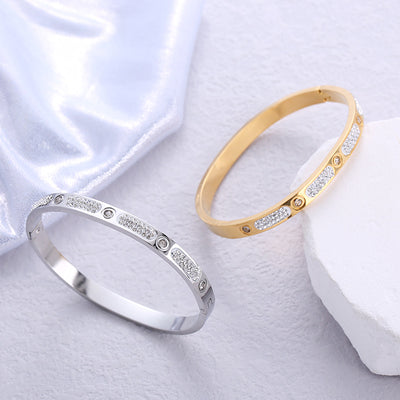18K Gold Plated Zircon Stainless Steel Starry Sky Bangle Bracelet